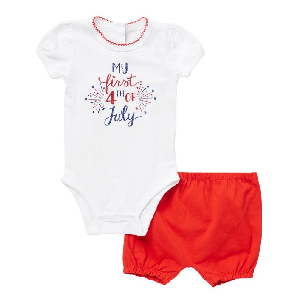 NWT Koala Kids Baby 4th of July Outfit Onesie & Red Shorts Set (SZ 3–6M)